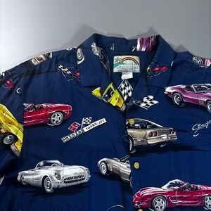 VTG 90s Paradise Found  USA Corvette Stingray Hawaiian Shirt XL Aloha Distressed